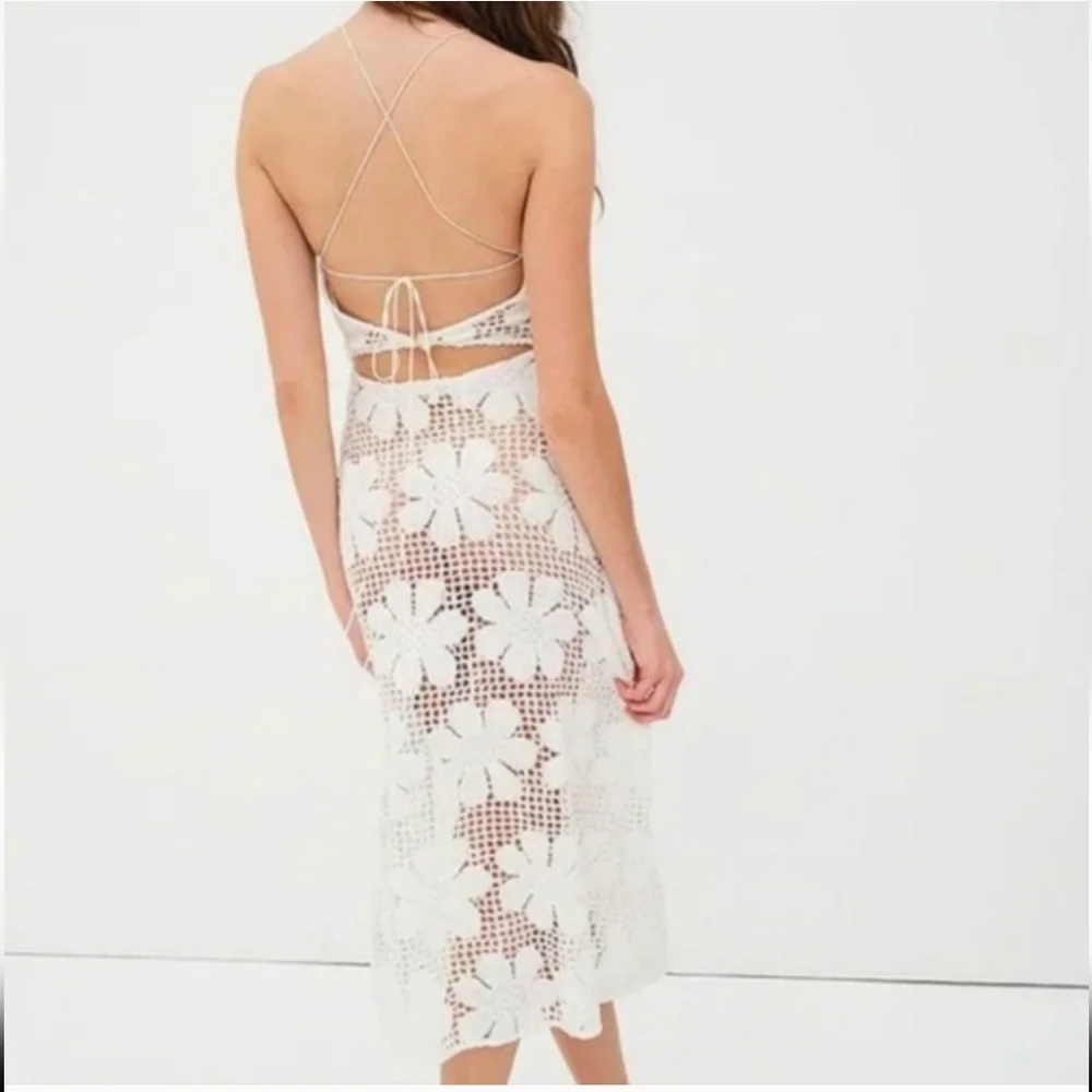 For Love And Lemons White Mitra Crochet‎ Beach Cover-Up Dress